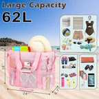 Fammart Mesh Beach Bag, Large Beach Tote with Zipper Pocket, Toys Pool Bag for Family Travel Vacation Cruise Essentials