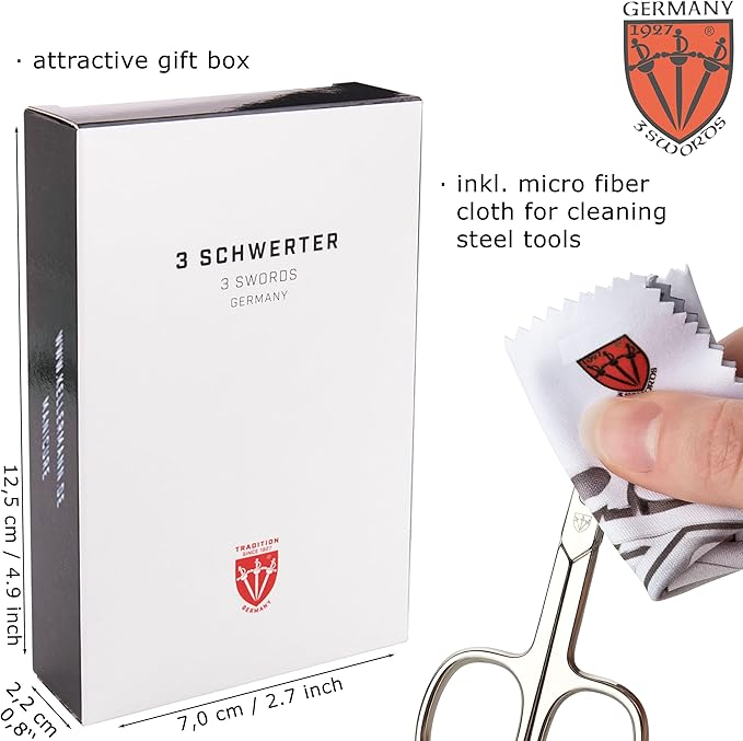 3 Swords Germany - Brand Quality 6 piece Manicure Pedicure Grooming kit Set - Scissors, Metal and Glass Nail File, Clipper, Tweezers with Synthetic Leather case - White/Black Tools