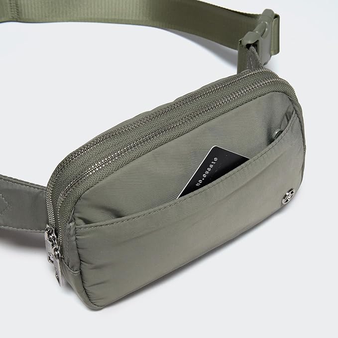 Pander Everywhere Belt Bag for Women, 5 Zipper Pockets Nylon Crossbody Fanny Pack Purse (Grey Sage).