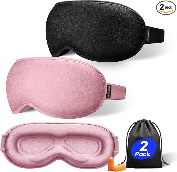 Weighted Eye Mask for Sleeping 2 Pack: Gentle Pressure Blackout Sleep Mask with 3D Contoured Cups, Zero Eye Pressure Sleep Mask for Lash Extensions, Memory Foam Travel Mask, Black Pink