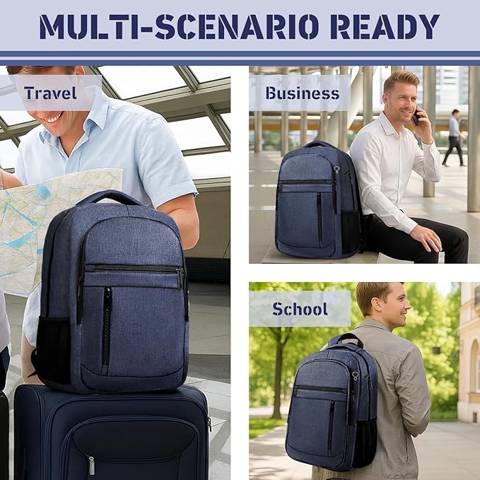 Travel Backpack, 40L Business Laptop Backpack with 17.3 Inch Laptop Compartment, Lightweight Daypack for Flight, Durable Water Resistant Bookbag, Hiking, Work Backpack for men, Blue