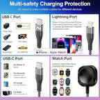 Apple Watch Charger Multi Charging Cable 6FT, Nylon Braided USB AM Port to Lightning Type C USB C Cord iWatch Magnetic Wireless 3 in 1 Charging Wire for iPhone Android Phone and iWatch