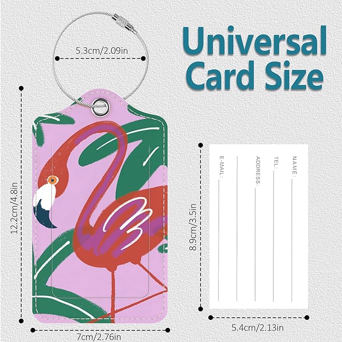 Luggage Tags for Suitcases, 2 Pack Cute PU Leather Luggage Tag TSA Approved with Stainless Steel Loop and Address Card Baggage Tag for Travel&Cruise Ships&Shipping Flamingos, by Chelmon