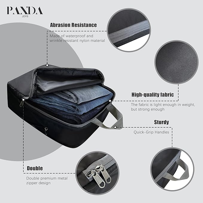 PANDA JOYS 4 Set Compression Packing Cubes Travel - Travel Accessories Expandable Packing Organizers for Carry On - Essentials Luggage Bags - Black