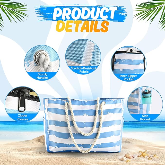 SRISE Large Beach Bag for Women & Men, Beach Bags Waterproof Sandproof, Travel Tote Bag, Swim Pool Bag for Family Outdoor