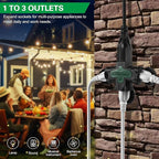 3 Outlet Indoor Outdoor Wall Adapter, ETL Listed 3-Prong Grounded Outlet Splitter, Weatherproof Heavy Duty Multi Outlet Power Plug Extender with Protective Cover, Black (Green, 1 Pack)