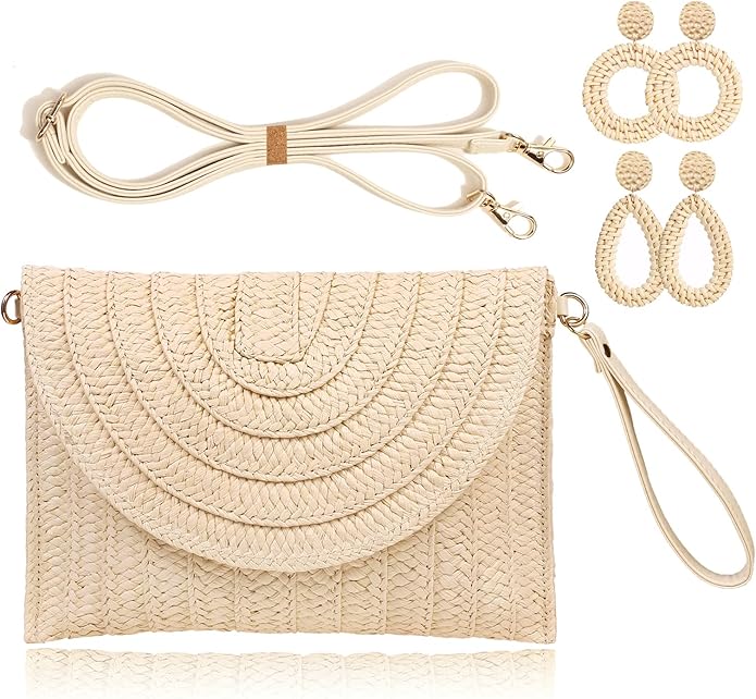 COOKOOKY Straw Clutch Handbag Summer Beach Straw Purse for Women woven Envelope Bag | Straw, Summer, Beach, woven, Straw, Summer