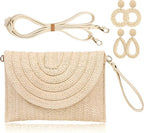 COOKOOKY Straw Clutch Handbag Summer Beach Straw Purse for Women woven Envelope Bag | Straw, Summer, Beach, woven, Straw, Summer