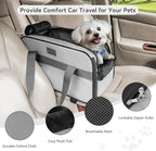 PETSFIT Multipurpose Console Dog Car Seat, Portable Small Dog Car Seat for Dogs, Cat Carrier, Pet Carrier Airline Approved with Safety Tether and Pockets (Light Grey)