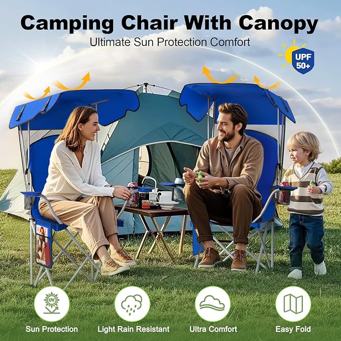 VTOY Portable Camping Chair with Canopy - Folding Chair with Canopy, Durable 600D Oxford Canopy Chair for Camping, Beach, Picnics, Fishing & Sports