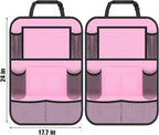 ULEEKA Car Backseat Organizer with 11" Table Holder, 10 Storage Pockets Seat Back Protectors Kick Mats for Kids Toddlers, Travel Accessories, 2 Pack, Pink