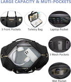 FOCDOD Travel Duffle Bag for Women - Weekender Bags with Shoe Compartment Large Carry on Overnight Tote Bag with Toiletry Bag Traveling Yoga Gym Bags with Wet Pocket Mommy Hospital Bag Black