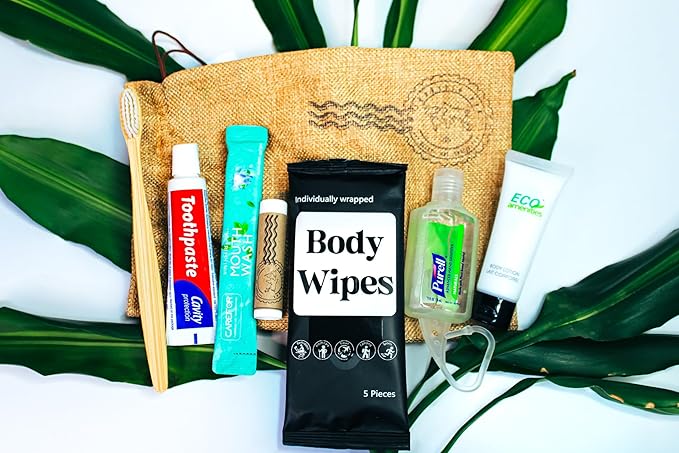 Travel Toiletry Kit with TSA Approved Essentials, 8-Piece Set & Reusable Bag