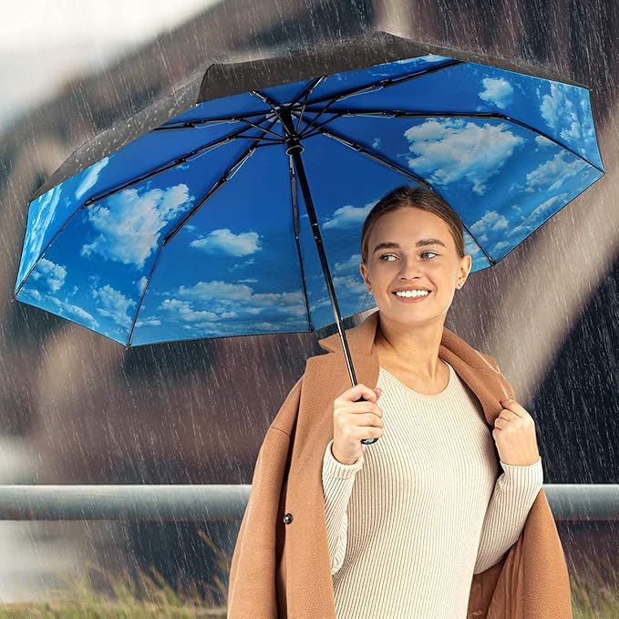 Repel Windproof Travel Umbrella - Compact & Withstands Winds up to 100MPH , Strongest Premium Auto Folding Umbrella for Rain and Sun - Durable, Light & Portable for Women & Men , Fits Backpack & Cars