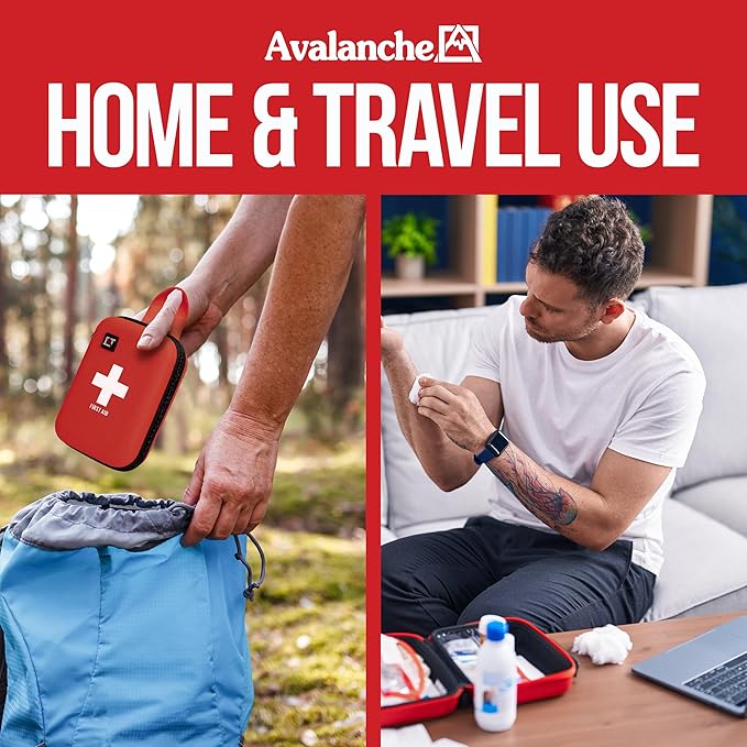 Avalanche 53 Pieces First Aid Kit, Compact Emergency Supplies Kit for Home, School, Car, Travel, Sports or Camping in Hard Shell Foam Case, Portable Mini First Aid Kit, Red