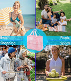 Fammart Mesh Beach Bag with Zipper, Large Beach Tote for Women, Toys Pool Swim Bag Travel Vacation Cruise Essentials