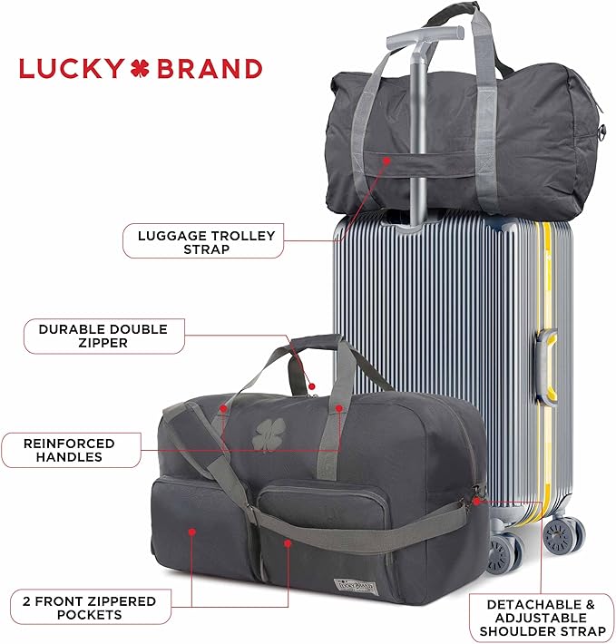 Lucky Travel Duffel Bags 65L, Gym Bag, Travel Bag & Large Duffle Bag for Men, Foldable Overnight Weekender Bags for Women & Men with Adjustable Shoulder Strap, Charcoal