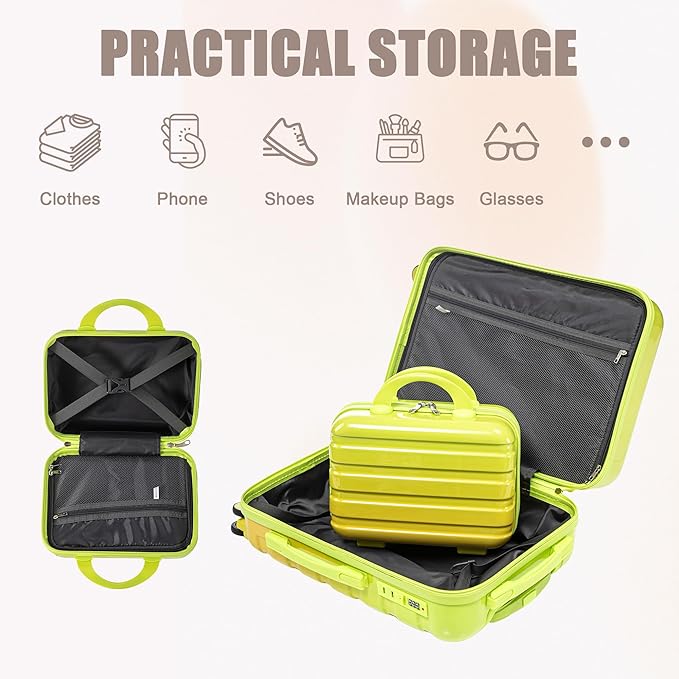 Kids Luggage Sets for Girls, 2 Piece Luggage Set, 20 Inch Rotating Wheel Suitcase with 14 Inch Cosmetic Case, Lightweight Hardshell Suitcase with 360° Spinner Wheels for Travel (Yellow-1)