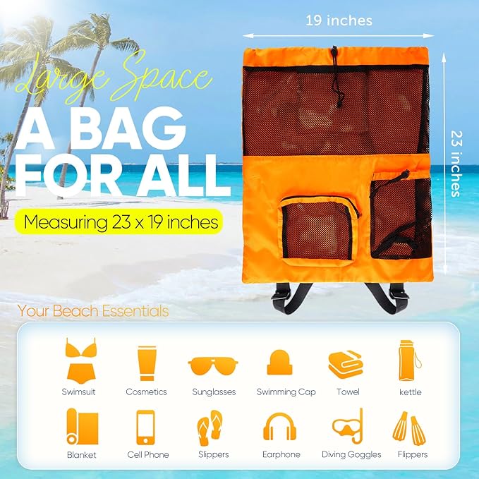 HOHOM Swim Mesh Beach Bag, Waterproof Gym Bags for Women and Men, Large Pool Bag Swimming Gear Drawstring Backpack