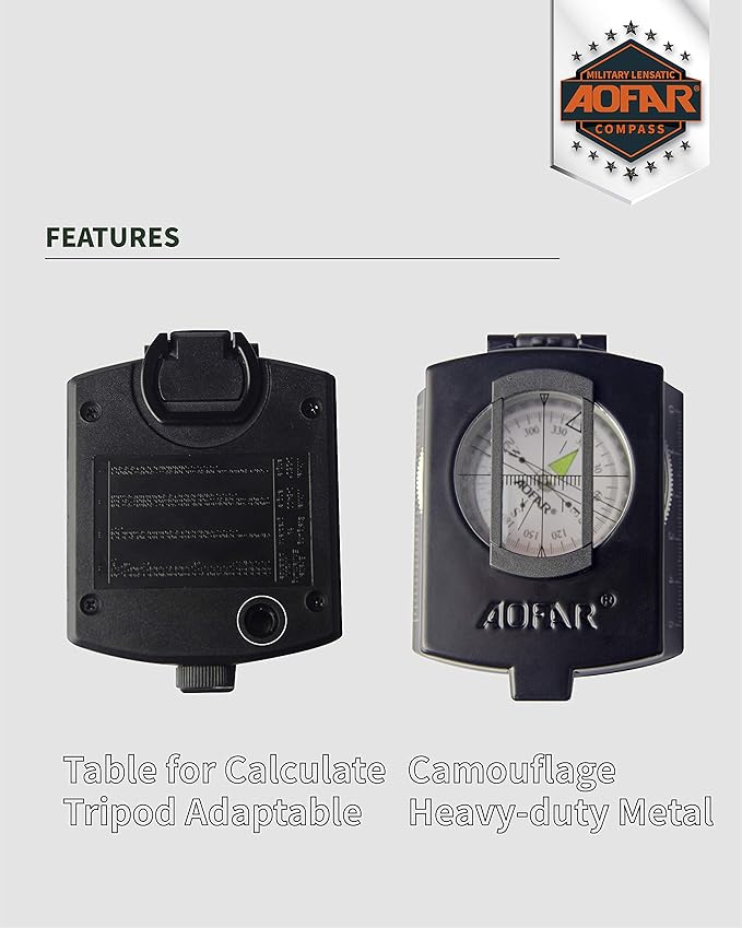 AOFAR Military Compass,AF-4580 Lensatic Sighting, Waterproof and Shakeproof with Map Measurer Distance Calculator, Pouch for Camping, Hiking