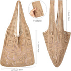 WantGor Crochet Bags, Beach Mesh Tote Bag Womens Shoulder Shopping Handbag Casual Travel Totes Bag Foldable Hobo Bags