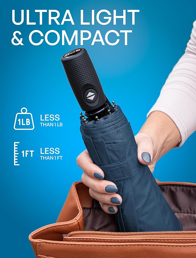 Repel Windproof Travel Umbrella - Compact & Withstands Winds up to 100MPH , Strongest Premium Auto Folding Umbrella for Rain and Sun - Durable, Light & Portable for Women & Men , Fits Backpack & Cars