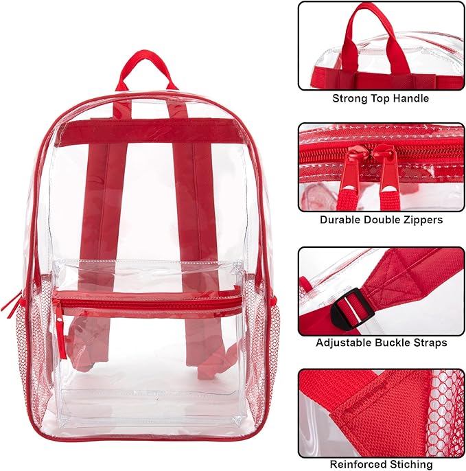 Trail maker Clear Backpack Heavy Duty with Padded Straps, Side Pockets for Kids, Boys, Girls, School, Stadium Approved Events