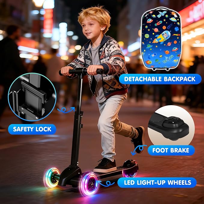 smilesun 4-in-1 Detachable Scooter Luggage for Kids & Teens, Foldable Hardside Ride On Suitcase with Wheels, Stylish and Safe Design(Navy)