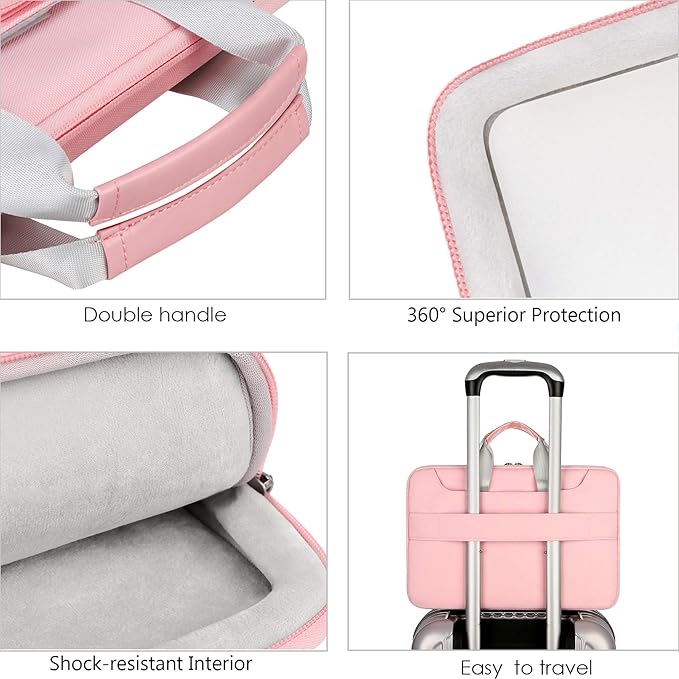 Lacdo 360° Protective Laptop Shoulder Bag for 15 inch MacBook Air M5/A3448 (2026), M4 A3241 2025, M3 A3114, M2 A2941 2024-2023, 15 inch MacBook Pro A1990 A1707, Dell XPS 15 Computer Case Bag, Pink