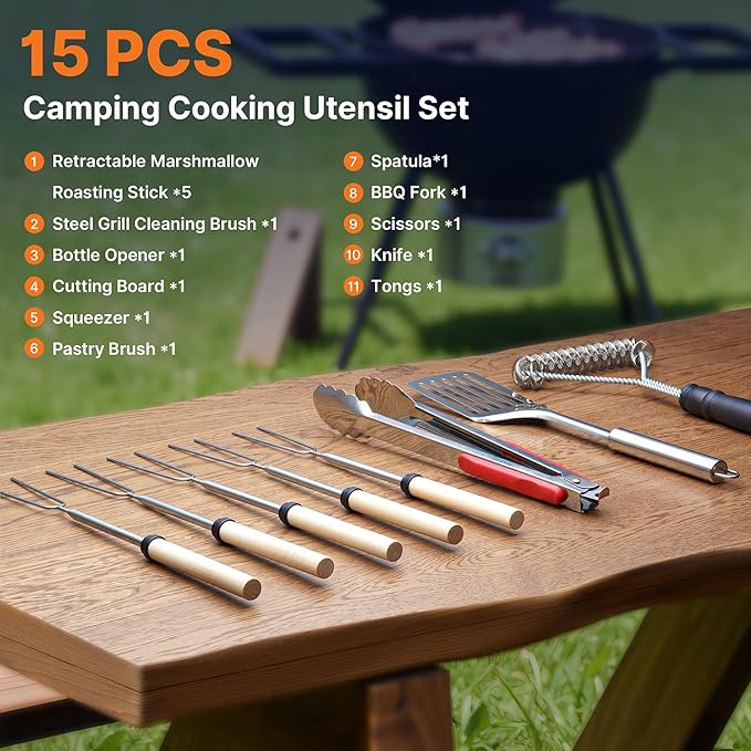 Gaialoop Portable Camping Cooking Utensils Set, Camp Kitchen Set with Organizer Bag, RV Essentials Outdoor Cooking Utensil Kit for Travel, Picnics, Camping, BBQs, Parties