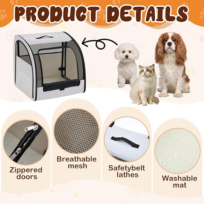 1 Pack Enclosed Dog Car Seat Carrier for Small Medium Dogs Cats 19.5 x 19 x 20 in Soft Sided Pet Travel Crate Kennel for Back Seat Breathable Mesh Windows, Foldable Kennel with Pad and Pocket