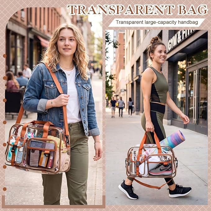 Abbylike Clear Bag Large Heavy Duty Tote for Stadium Events 20" Duffle Transparent Gym Bag for Sport Event Travel Makeup Work