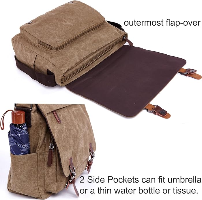 Evergoo Vintage Messenger Bag Unisex Shoulder Bags Canvas Satchel Cross Body Work Satchel Briefcase for 15.6 Inch Laptop