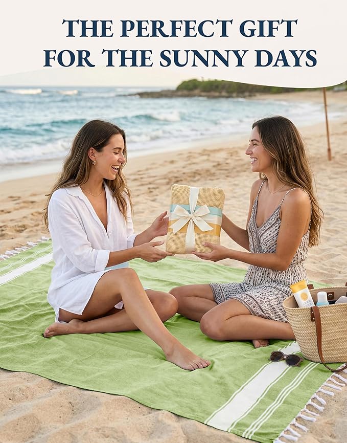 LANE LINEN Turkish Beach Towel 2 Pack, Oversized Beach Towel 39"x71", Lightweight Beach Essentials for Women, Large Pool Towel, Absorbent & Quick Dry, Sand Free Beach Towel - Jade Lime
