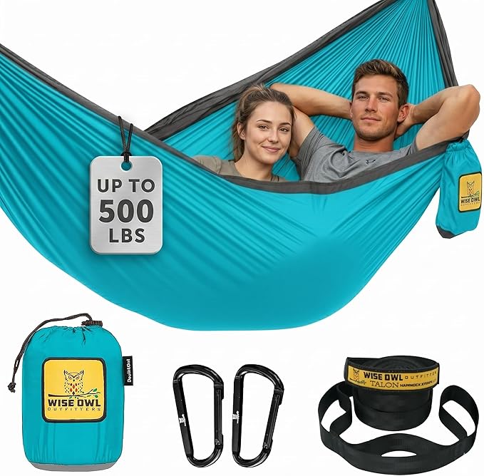 Wise Owl Outfitters Camping Hammock – 500lbs Portable Hammock with Tree Straps - Travel, Backpacking, Hiking, Outdoors Camping Gear - Single or Double