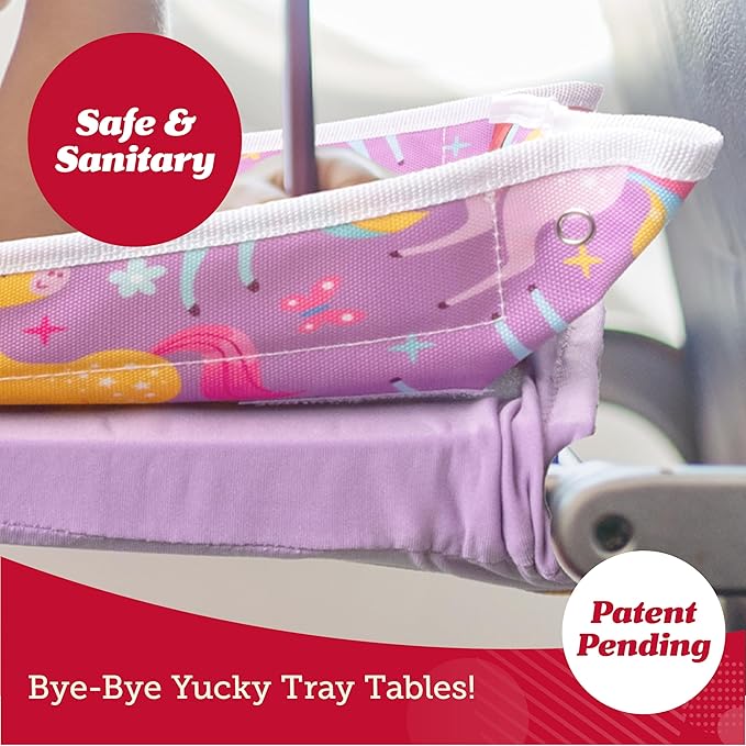 Lusso Gear Airplane Tray Table Cover - Organize Kids Travel Essentials - Snack & Toy Pockets for Airplane Toys for Toddlers 1-3 - iPad and Tablet Stand for Travel Toddler Essentials (Unicorns)