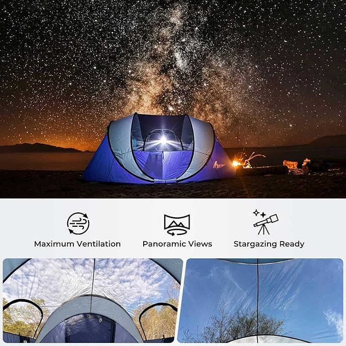 4/6 Person Easy Pop Up Tent,Camping Tent with Skylight and Rainfly,Waterproof,Quick Setup-Instant Tents for Camping Outdoor
