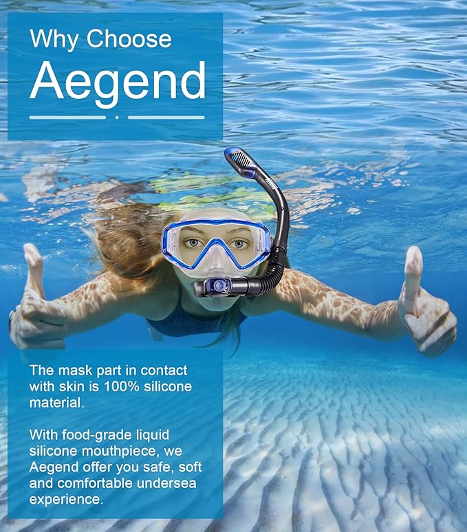 Aegend Snorkeling Gear for Adults Youth Kids, Snorkel Mask with Top Dry Valve - Panoramic View Anti-Leak and Anti-Fog with Mesh Bag for Snorkeling, Scuba Diving, Freediving & Swimming