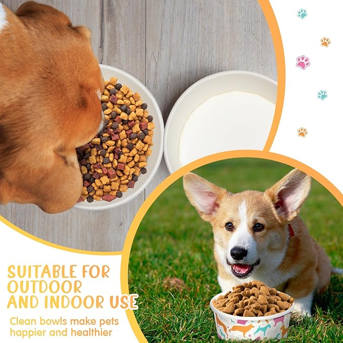 Mifoci 100 Pcs Disposable Dog Bowls 1.5 Cups Pets Disposable Feeding Bowls for Dogs and Cats Pets Paper Travel Cups for Small Medium Dogs Cats Puppy Kitten Dry or Wet Serving Food Water (Classic)