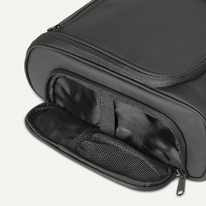 Amazon Essentials Waterproof Travel Toiletry Bag for Men and Women, Hanging Dopp Kit with Multiple Interior Pockets, 2 Side Pockets, Black, 10" x 4" x 10"
