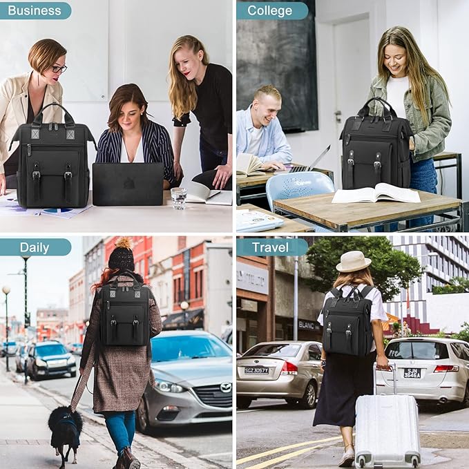 LOVEVOOK Laptop Backpack for Women Work Travel Commuter Backpack Business Computer Bag Doctor Nurse Bags College Backpack Purse, 17 Inch, Black-black