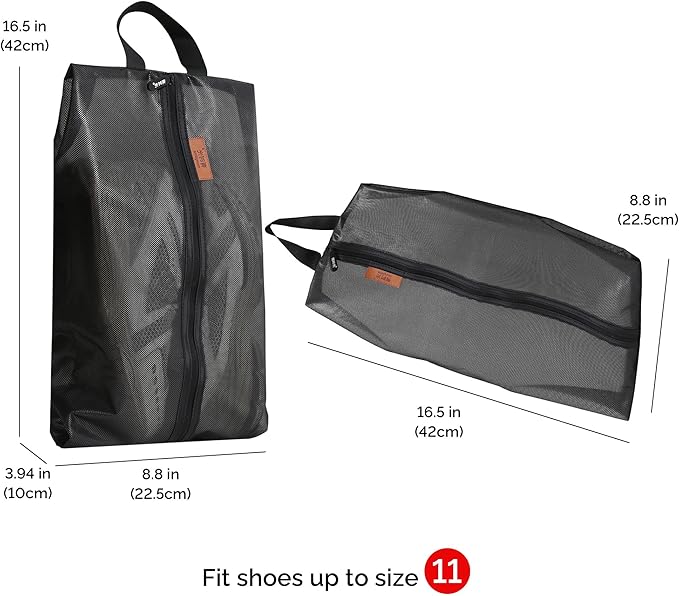 YOUNGTIME Shoe Bags for Travel,Water Resistant Shoe Storage Organizer for Packing,Travel Shoe Bag with Zipper for Women and Men(Black)