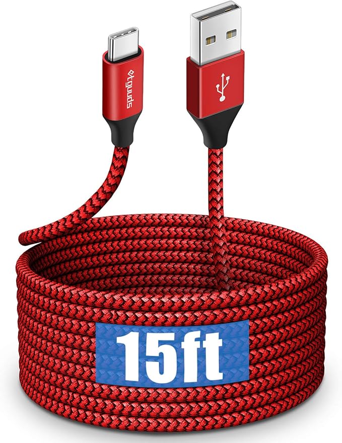 etguuds Long USB Type C Cable 15ft, USB A 2.0 to USB C Cable Fast Charge Nylon Braided Charger Cord Compatible with Samsung Galaxy Note, LG, Moto, Google, Switch, Camera and Other USB C Device