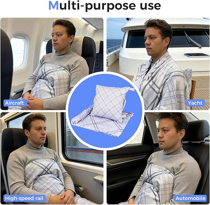 3 in 1 Travel Pillow Blanket Set with Removable Flannel Blanket Throw,Hand Warmer Pockets,Pillow (Color5, 50in*60in)
