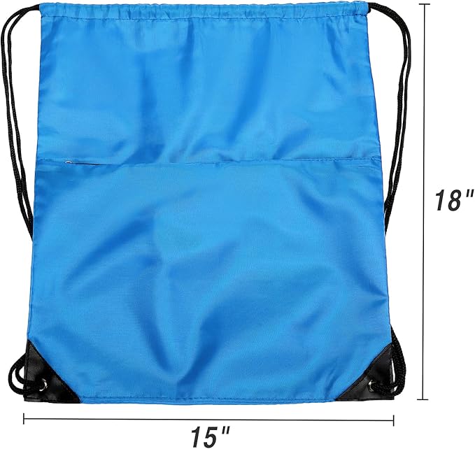 Drawstring Backpack Sports Water Resistant String Bag Sport Gym Sackpack for Women Men Large with Zipper, Neon Blue