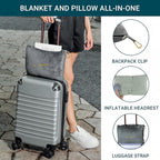 Travel Blanket and Pillow Set for Airplane, 300 GSM Soft Fleece Compact Travel Blanket with Inflatable Pillow and Carry Bag, 60x43 Inches, Grey