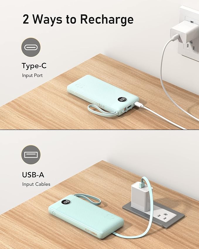 VEEKTOMX Portable Charger Built-in Cables, Power Bank for iPhone, Fast Charge USB C Battery Pack Travel Essentials Powerbank Compatible with iPhone 17/16/15/14, Samsung S25/24