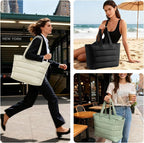 Puffer Tote Bag with Pouch,Women's Lightweight Quilted Shoulder Bag,15.6"/17.3" Laptop Travel Weekender for Work & Nurses