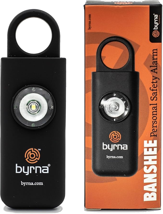 Byrna Banshee Personal Safety Alarm - 130 dB Loud Military Grade Self Defense Emergency Keychain Siren Device with LED Strobe Alert Light for Women, Men, Children, Elderly, Hikers and Runners (Black)