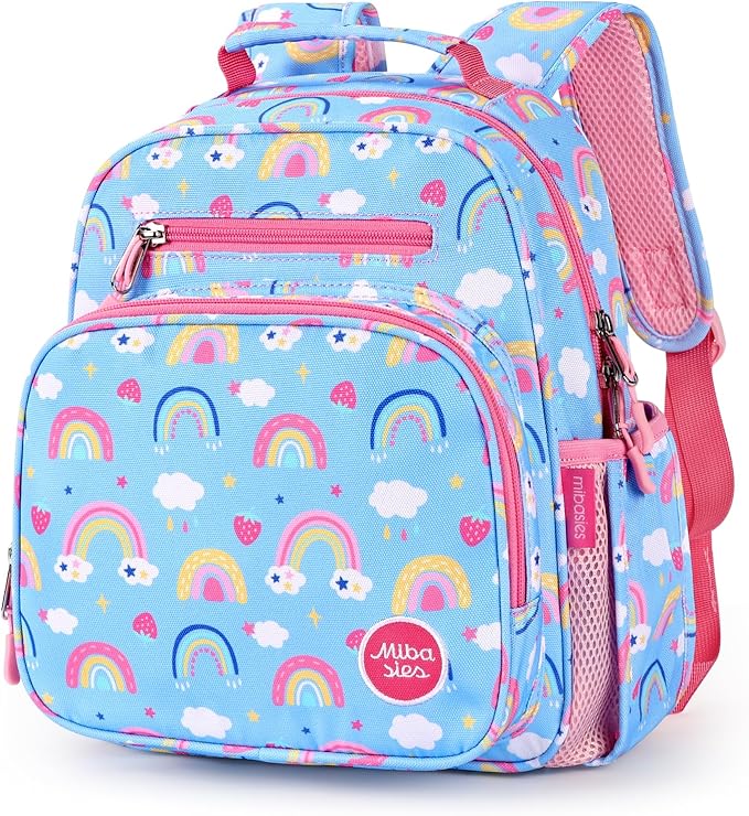mibasies Toddler Backpack for Girls 2-4: Preschool Kindergarten Backpack - Cute Kids Backpacks for Girls - Rainbow Blue